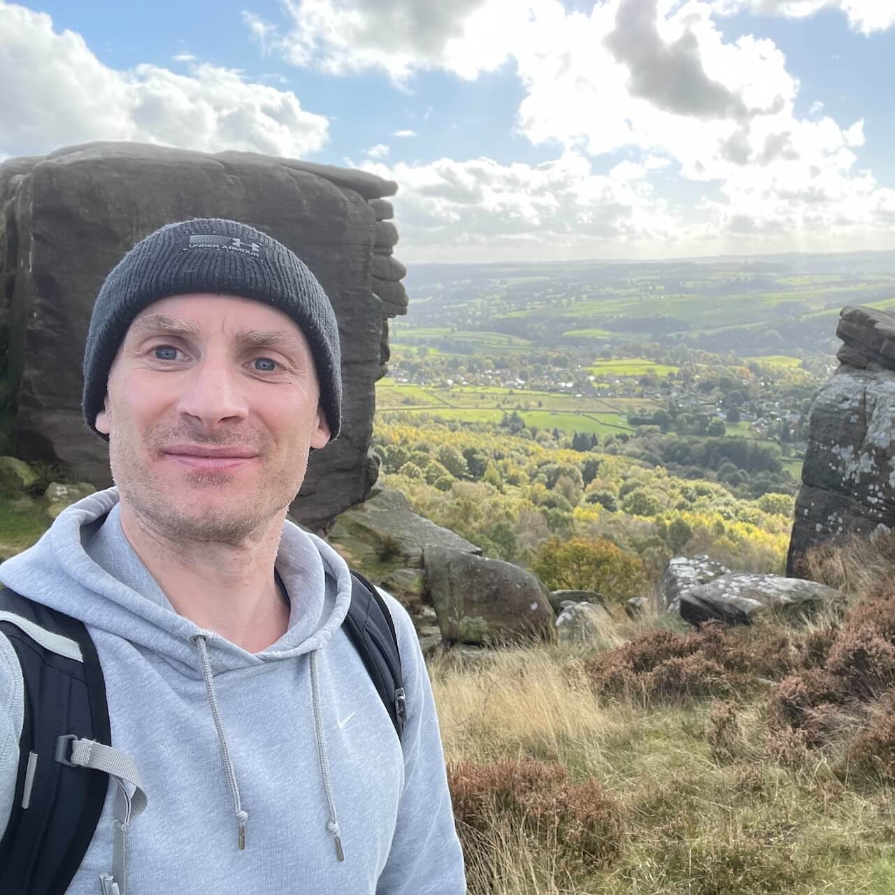 Paul hiking in Curbar Edge, Peak District