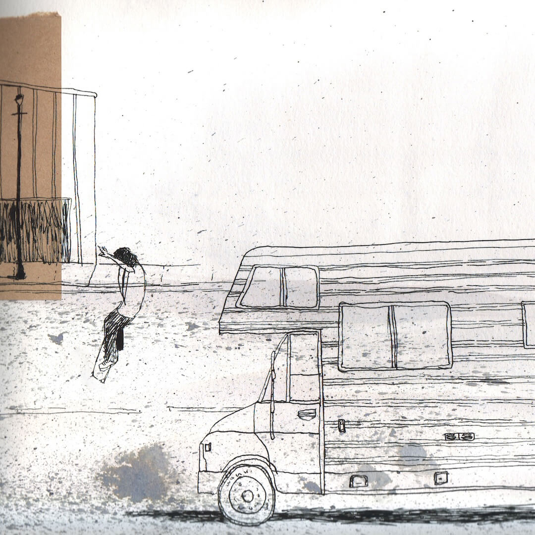 Illustration of a skater crossing the road